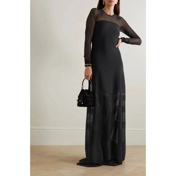 Ralph Lauren Collection Long Sleeve Crewneck Evening Gown Black Maxi Dress M $3k - Picture 4 of 5